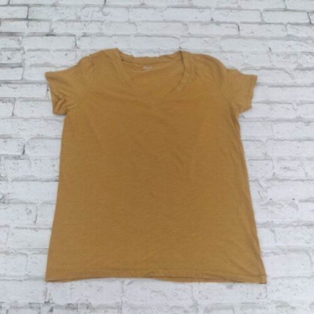Madewell T Shirt Womens XS Yellow V Neck Short Sleeve Tee Cotton Basic Pullover